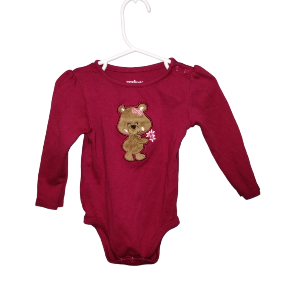 Garanimals Baby Girl Teddy Bear Burgundy Long Sleeve onesie Bodysuit Shirt 18M - Picture 1 of 12